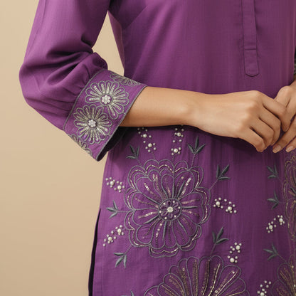 Purple Mul Chanderi Embroidered Co-Ord Set