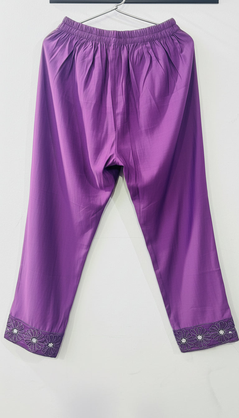 MUL CHANDERI  EMBROIDERED PURPLE CO-ORD SET