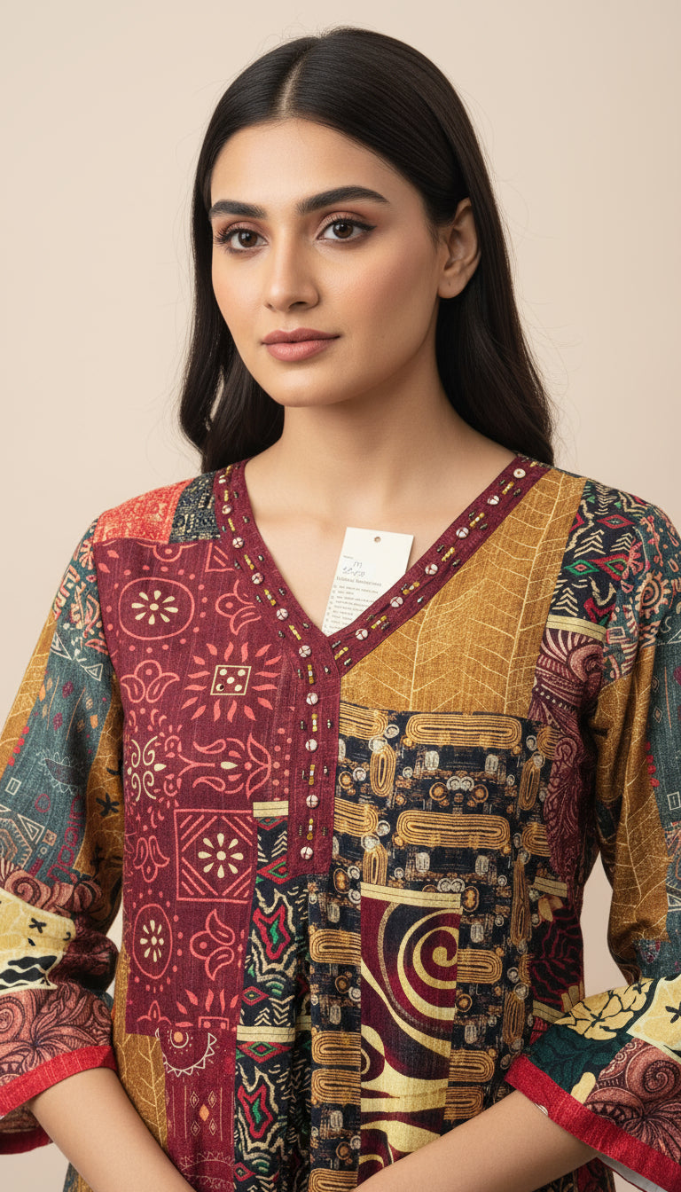 BROWN BUTTER MUSLIN EMBROIDERED CO-ORD SET