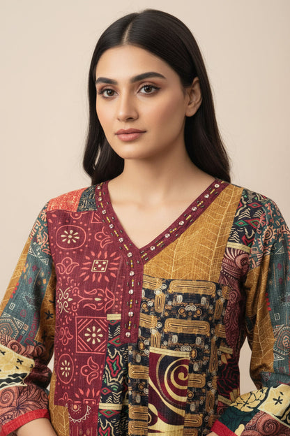 Brown Butter Muslin Embroidered Co-Ord Set