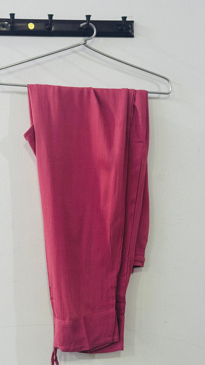Deep Rose Pink Rayon Crepe Embroidered Co-Ord Set