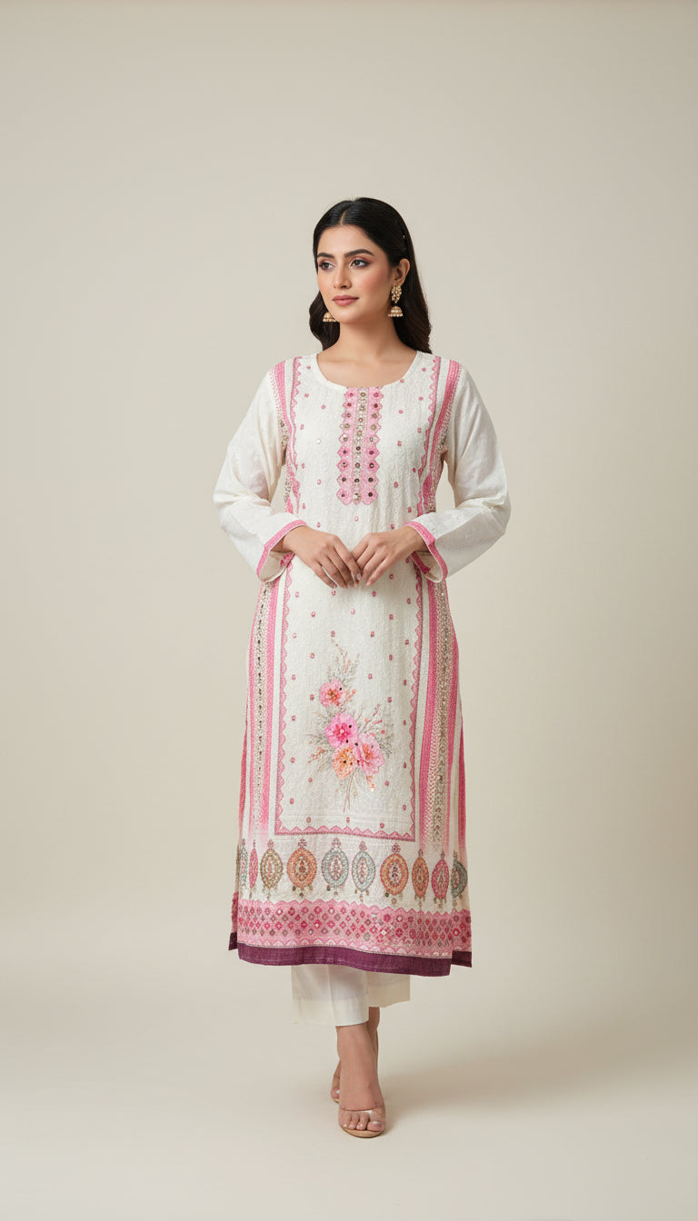 WHITE & WINE PINK COTTON  SIFLY  SUIT SET WITH BEADS WORK |BHAVIAURA