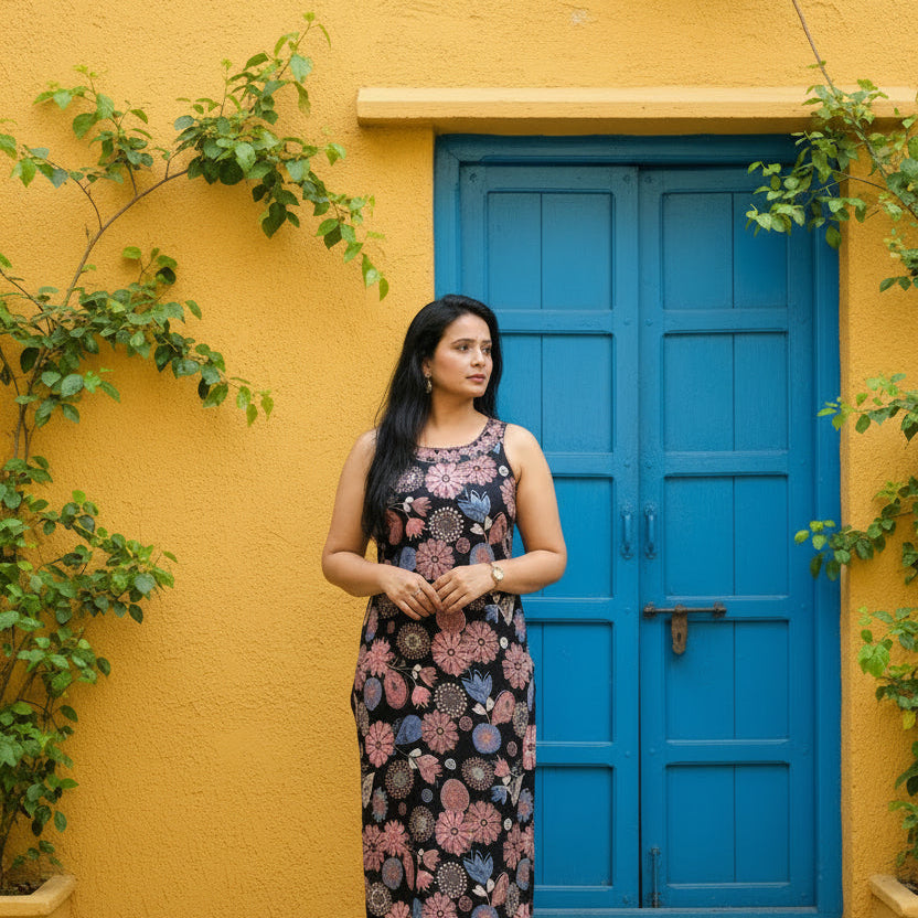 Rayon Sleeveless Kurta  with Cotton Flex Pants