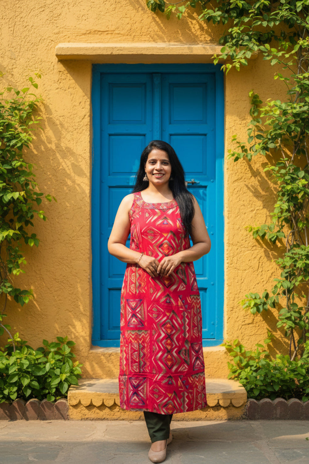 Pink Rayon Printed Sleeveless Kurti Pant Set I Co-Ord Set .