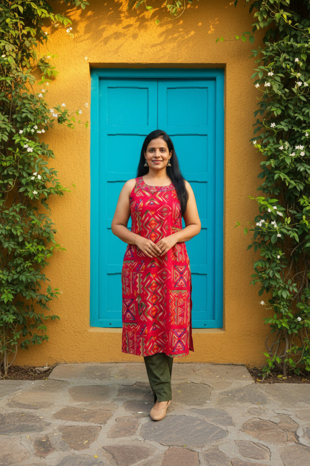 Pink Rayon Printed Sleeveless Kurti Pant Set I Co-Ord Set .