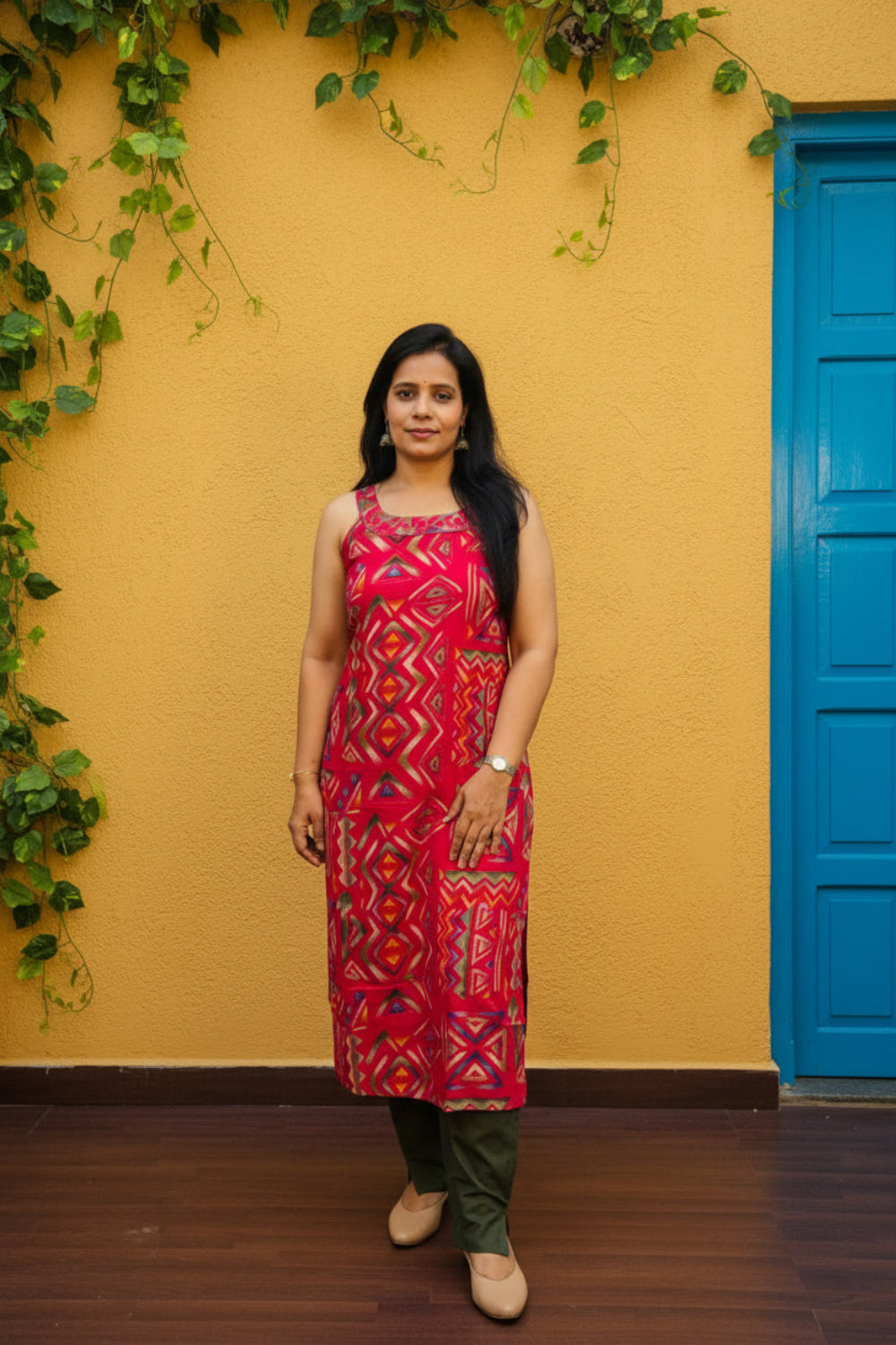 Pink Rayon Printed Sleeveless Kurti Pant Set I Co-Ord Set .
