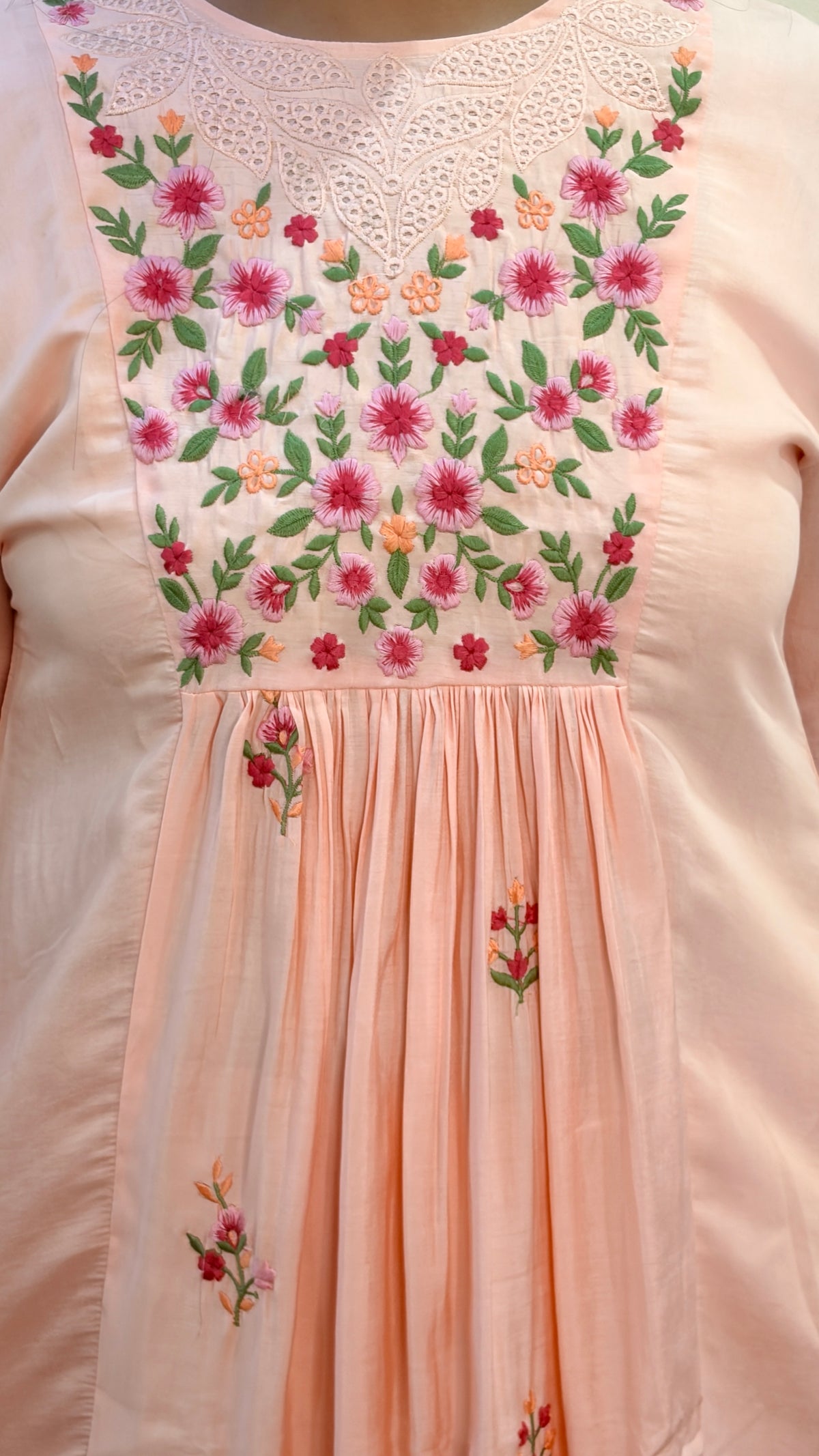 Sagar Mul - Cotton Embroidered Peach A-Line Kurta Set.
