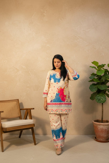 Cream Multicolor Printed Co-Ord Set