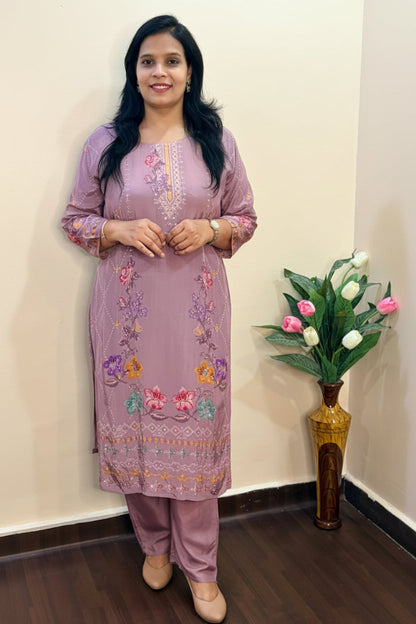 Mauve Color Muslin Printed Suit Set