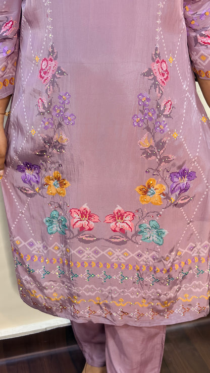 Mauve Color Muslin Printed Suit Set