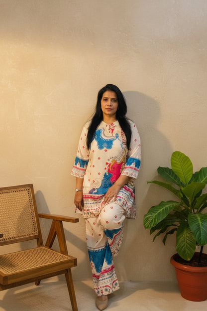Cream Multicolor Printed Co-Ord Set