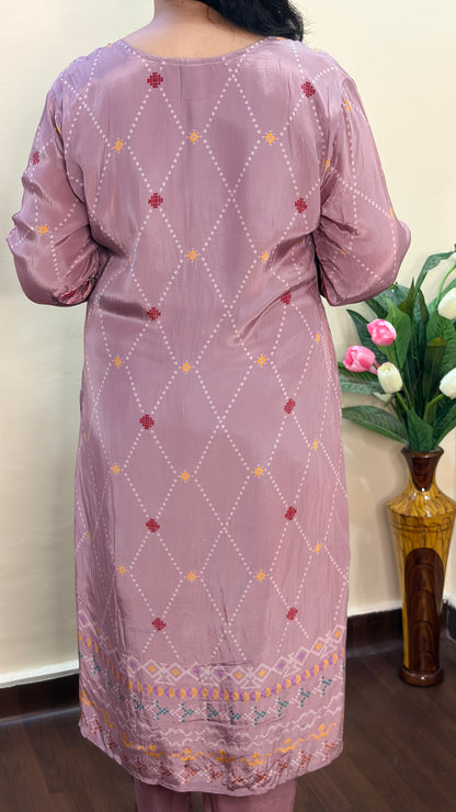 Mauve Color Muslin Printed Suit Set