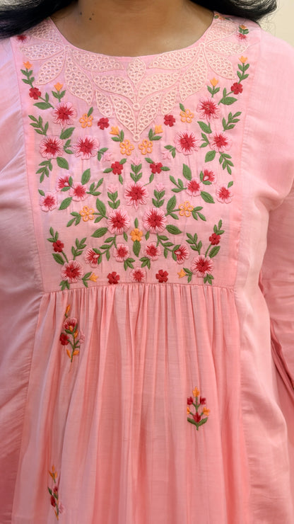 Sagar Mul - Cotton Embroidered Pink A-Line Suit Set