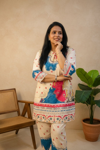 Cream Multicolor Printed Co-Ord Set