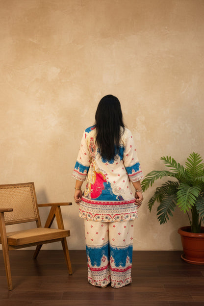 Cream Multicolor Printed Co-Ord Set