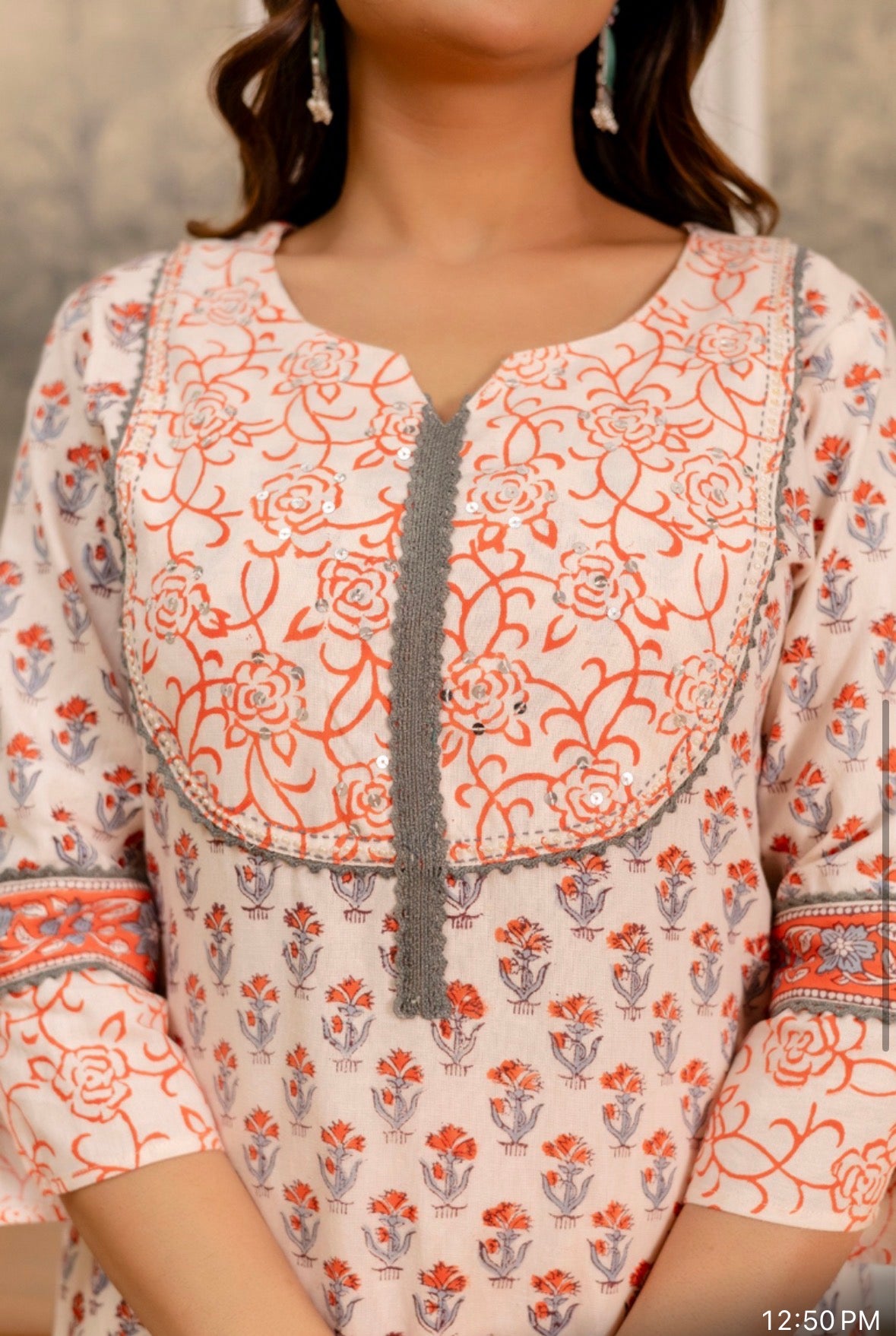 Peach Cotton Hand Block Printed Suit Set