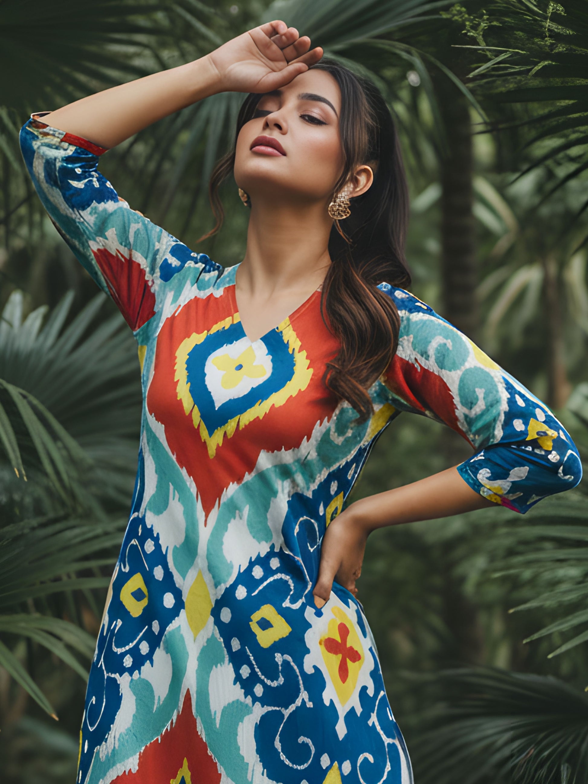 Ikkat Multi Colour Co-Ord Set for Office Wear