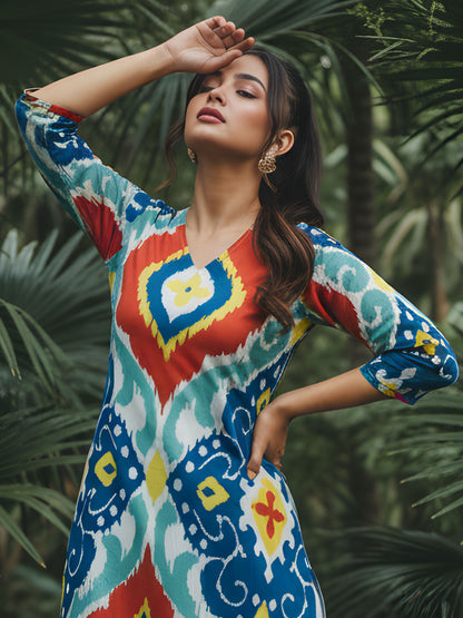 Ikkat Multi Colour Co-Ord Set for Office Wear