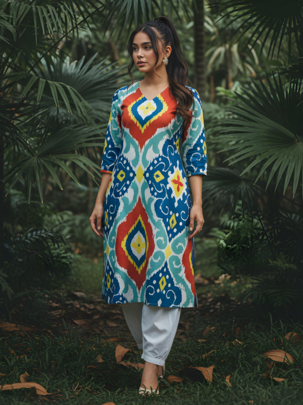 Ikkat Multi Colour Co-Ord Set for Office Wear