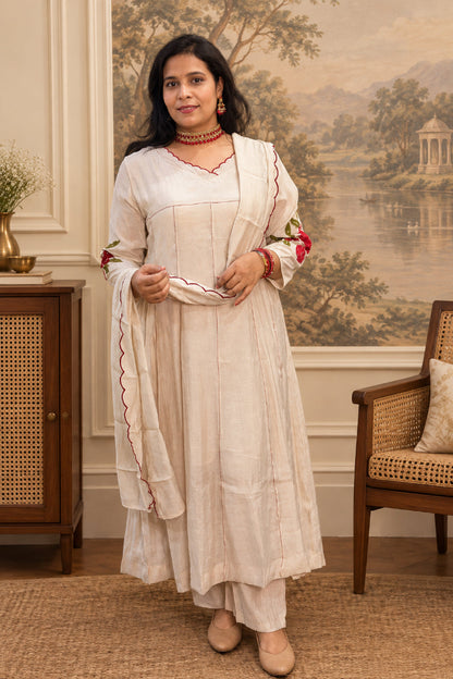 Off White Mul Chanderi Suit Set  for Navratri  & Festivals 