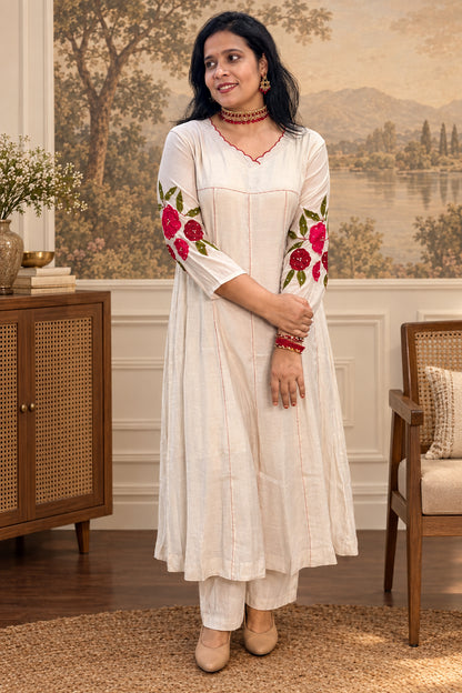 Off White Mul Chanderi Suit Set  for Navratri  & Festivals 