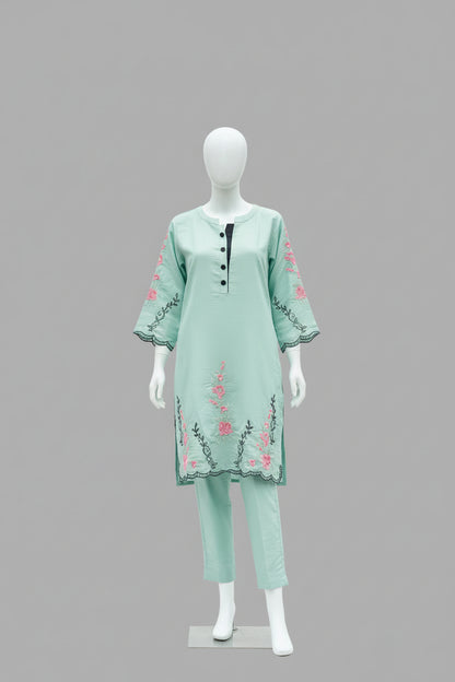 Pista Green Vatican Silk Embroidered Co-Ord Set
