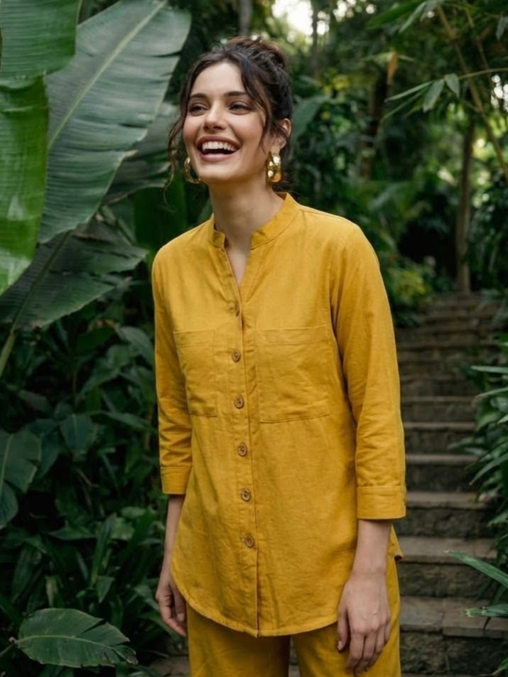 STYLISH MUSTARD YELLOW  COTTON CO-ORD SET FOR OFFICE WEAR