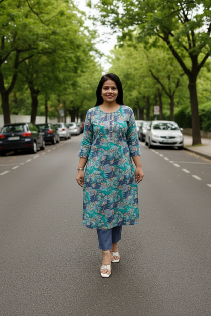 Multi color Floral Printed Suit Set