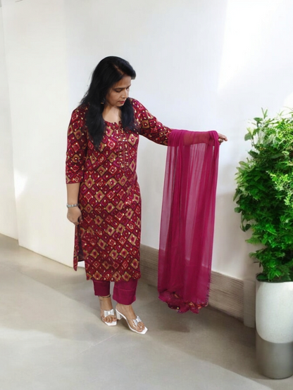 Maroon Muslin Suit Set