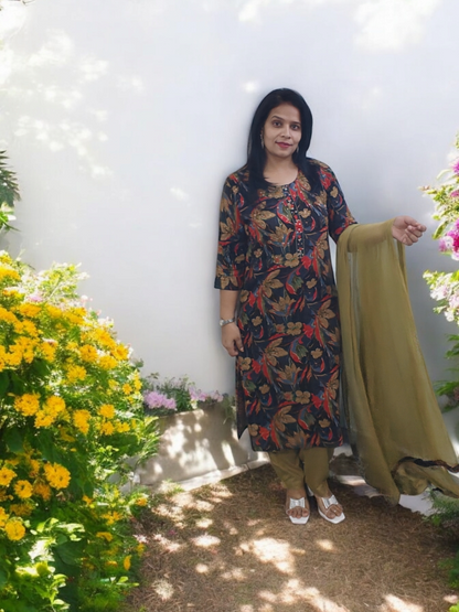 Printed Floral Muslin Suit Set