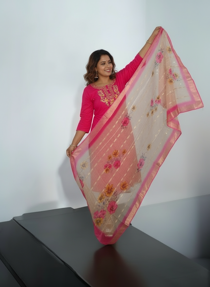 RANI PINK COLOR ROMAN SILK WITH DIGITAL PRINT DUPATTA