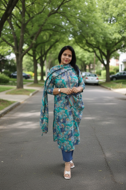 Multi color Floral Printed Suit Set