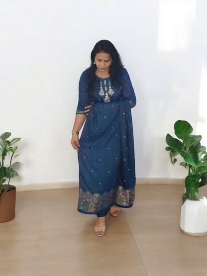 NAVY BLUE ROMAN SILK SUIT SET