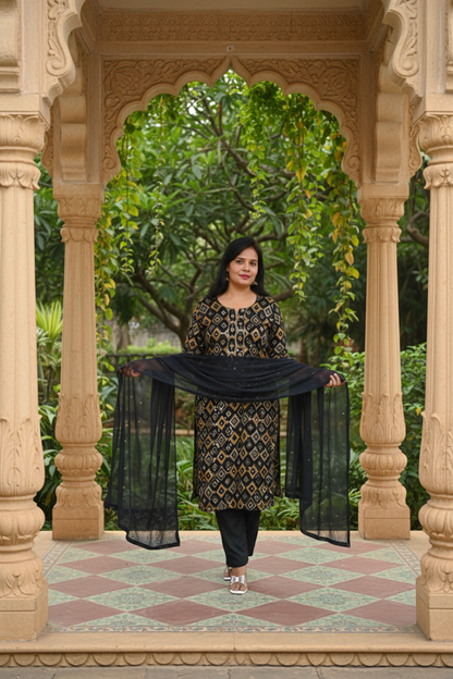 Black Premium Muslin Suit Set