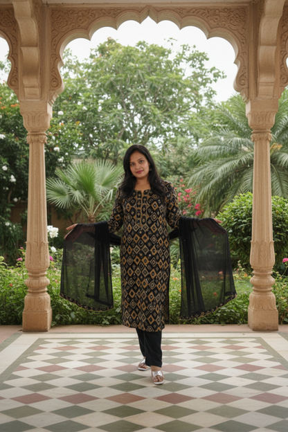 Black Premium Muslin Suit Set