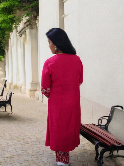 Floral Pink A-Line Muslin Kurta with Palazzo