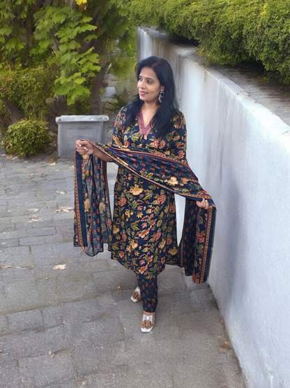 Floral Printed V-Neck Anarkali Kurta