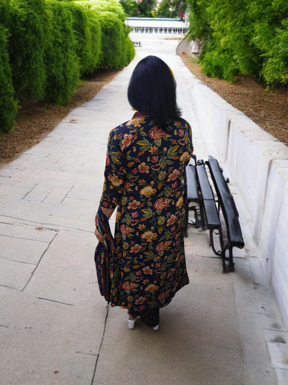 Floral Printed V-Neck Anarkali Kurta