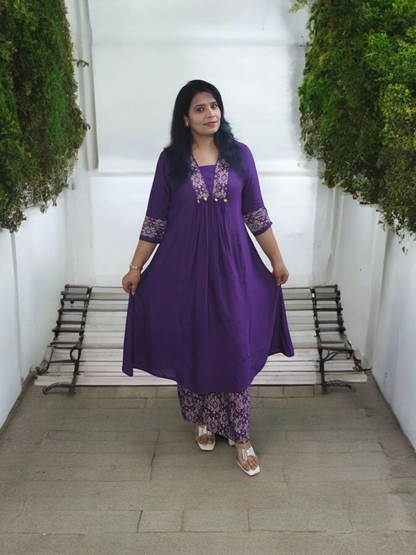 Purple Muslin A-Line Kurta Set