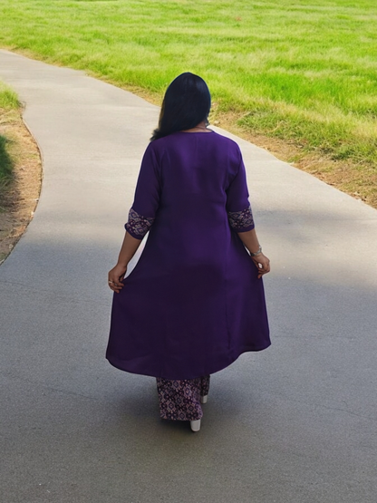 Purple Muslin A-Line Kurta Set