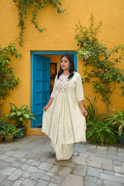 Pista Green A-Line Embroidered Suit Set