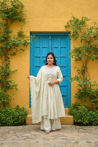 Pista Green A-Line Embroidered Suit Set