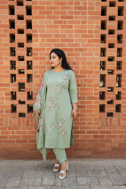 Green Embroidered Poly Viscose Straight Kurta for Women