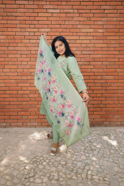 Green Embroidered Poly Viscose Straight Kurta for Women