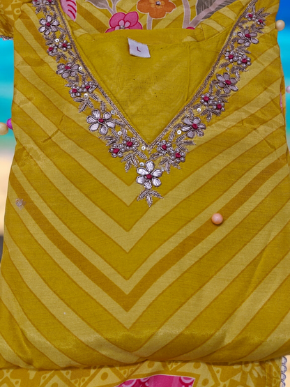 Yellow Viscose Digital Print Straight Suit Set