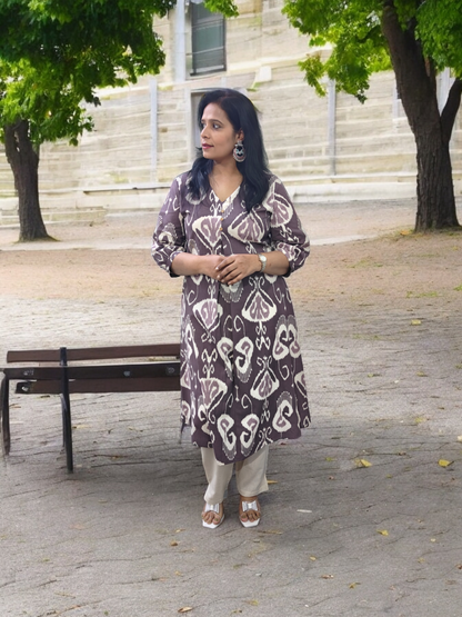 Floral Printed Brown & Cream Cotton Kurta Set