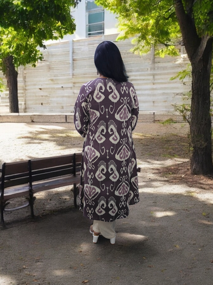 Floral Printed Brown & Cream Cotton Kurta Set