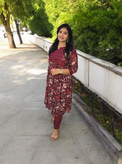 Maroon Viscose Rayon Anarkali Kurta Set