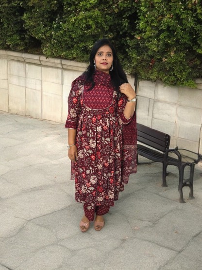 Maroon Viscose Rayon Anarkali Kurta Set