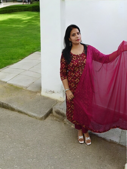 Maroon Muslin Suit Set